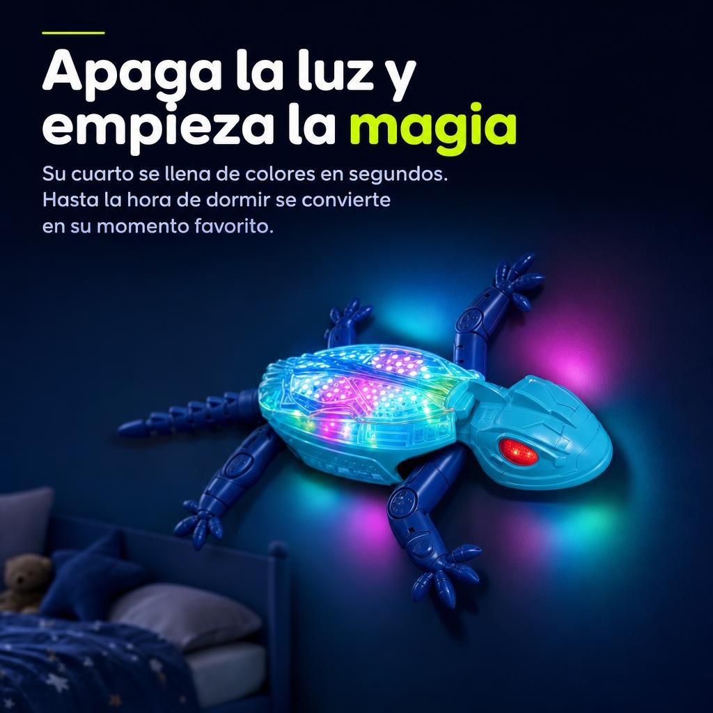Apaga la luz y empieza la magia. Su cuarto se llena de colores en segundos. Hasta la hora de dormir se convierte en su momento favorito.
